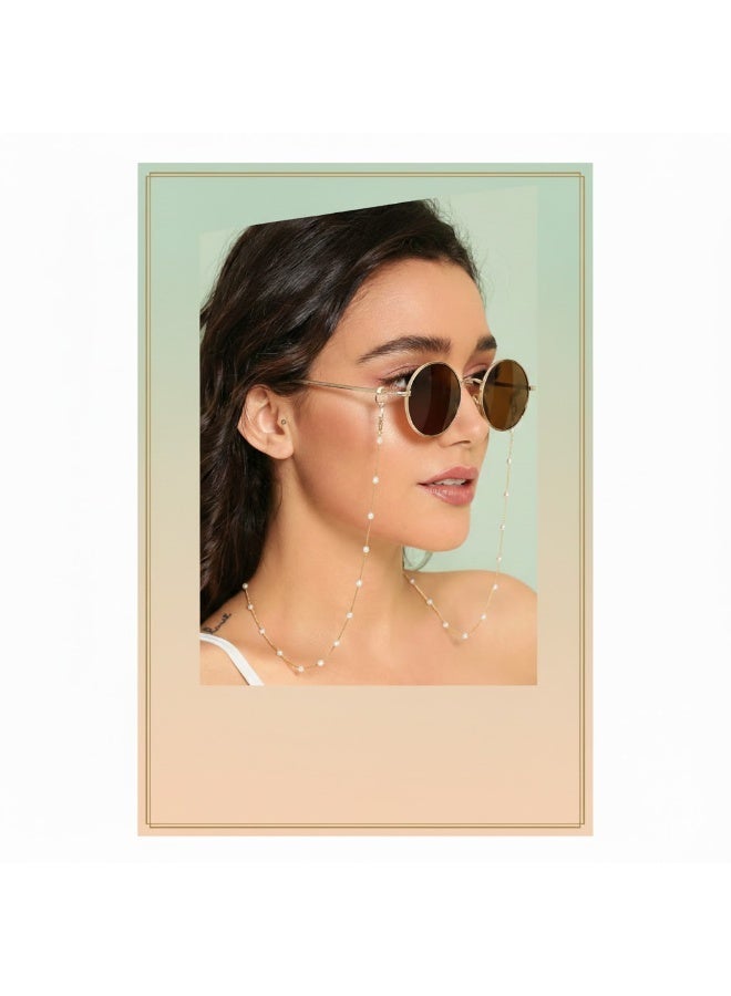 Eyeglasses Chain with Off White Pearls and Golden Chain